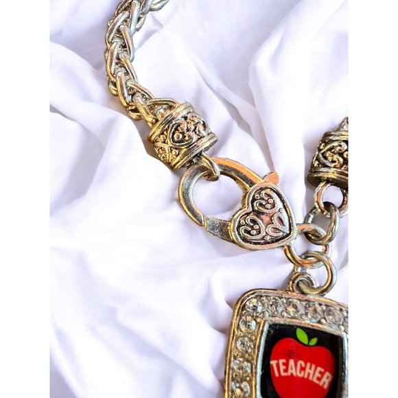 Teacher Apple Square Charm Bracelet Classic Silver Plated - Picture 4 of 11